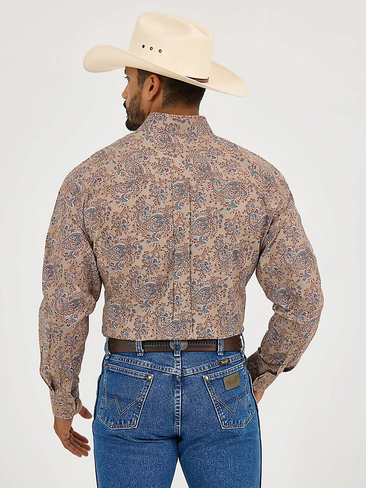 Wrangler Men's George Strait Collection Two Pocket Long Sleeve Shirt - Brown Multi