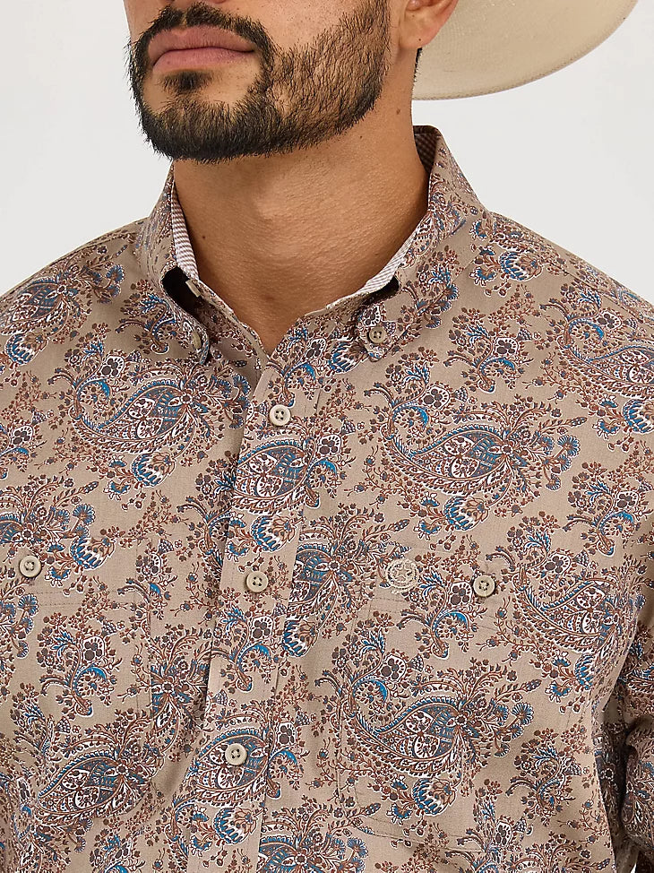 Wrangler Men's George Strait Collection Two Pocket Long Sleeve Shirt - Brown Multi