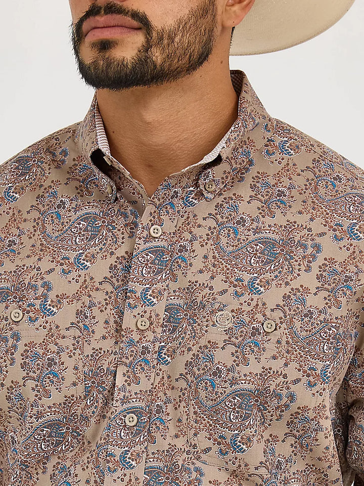 Wrangler Men's George Strait Collection Two Pocket Long Sleeve Shirt - Brown Multi