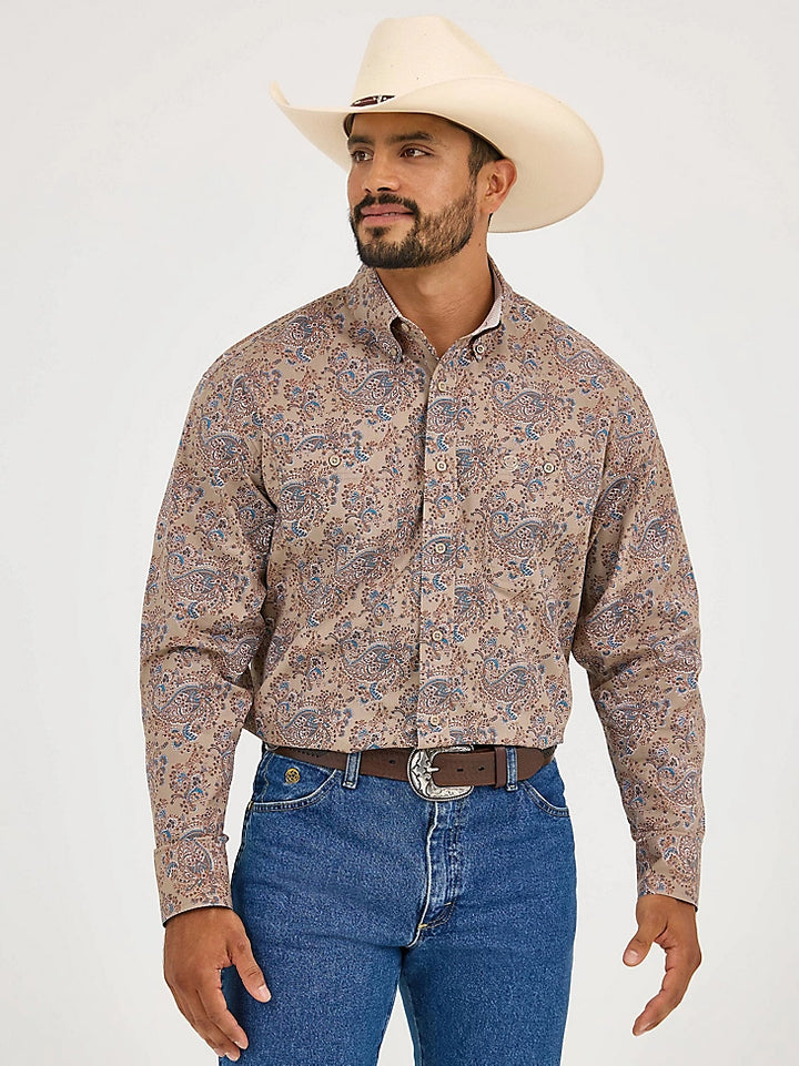 Wrangler Men's George Strait Collection Two Pocket Long Sleeve Shirt - Brown Multi
