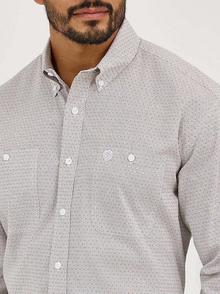 Wrangler Men's George Strait Collection Two Pocket Long Sleeve Shirt - Grey Fence