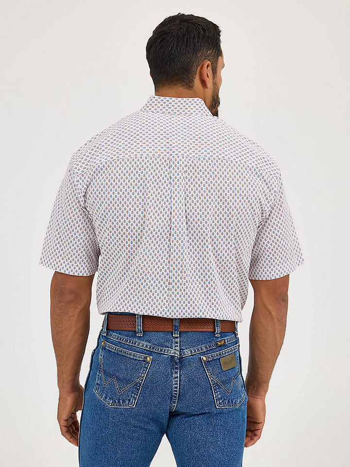 Wrangler Men's George Strait Collection One Pocket Short Sleeve Shirt - White/Brown
