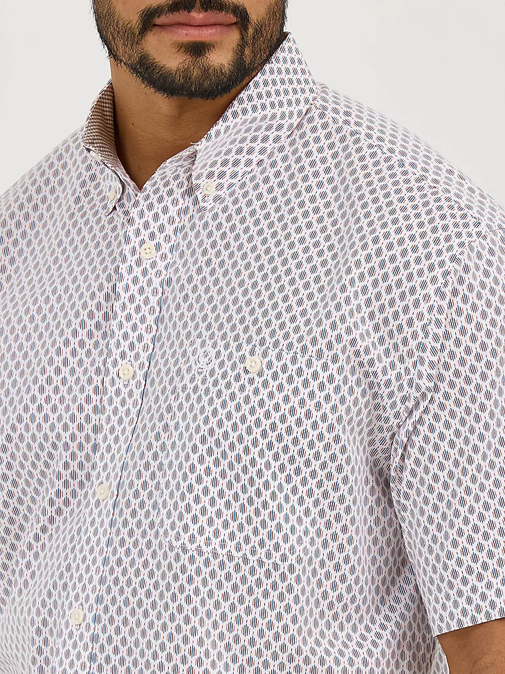 Wrangler Men's George Strait Collection One Pocket Short Sleeve Shirt - White/Brown