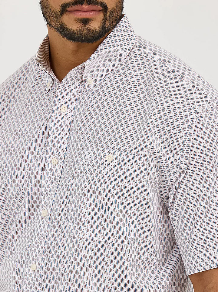 Wrangler Men's George Strait Collection One Pocket Short Sleeve Shirt - White/Brown