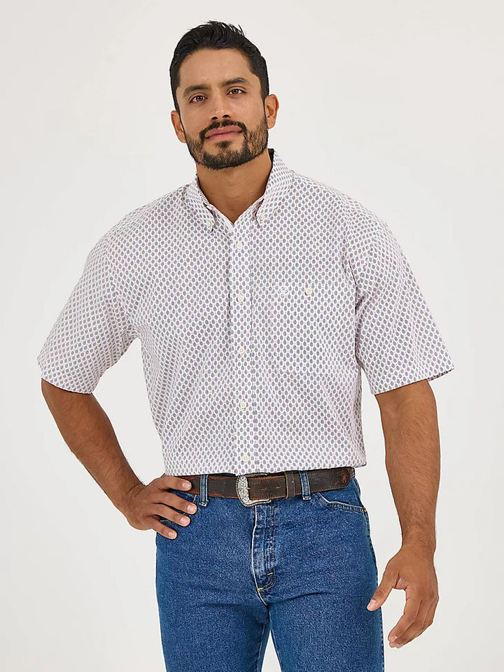 Wrangler Men's George Strait Collection One Pocket Short Sleeve Shirt - White/Brown