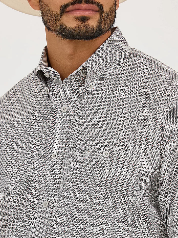 Wrangler George Strait Short Sleeve One Pocket Button Down Shirt - Grey Cross Print