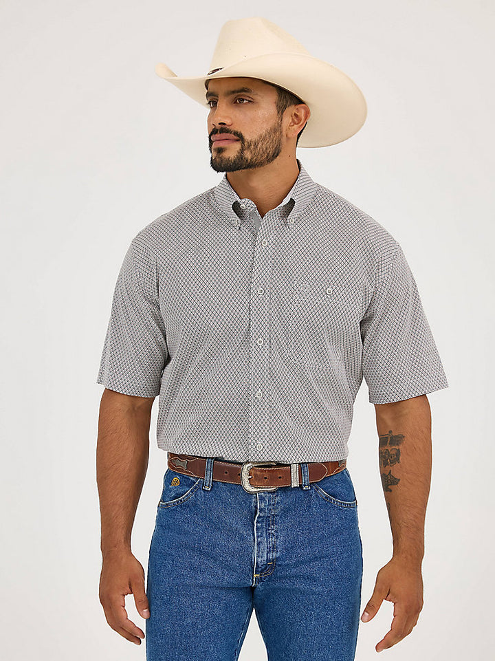 Wrangler George Strait Short Sleeve One Pocket Button Down Shirt - Grey Cross Print