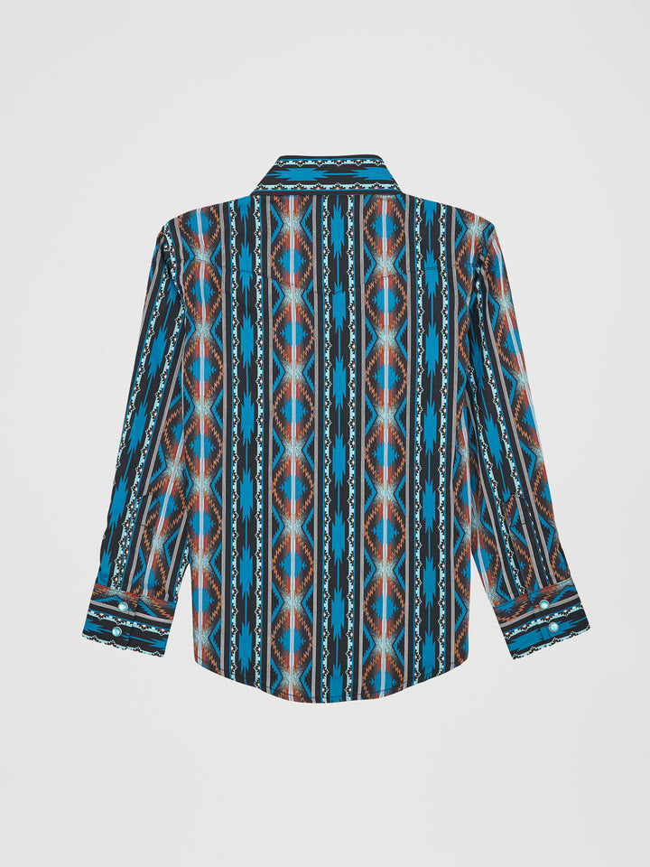 Wrangler Boy's Checotah Long Sleeve Western Snap Shirt - Turquoise Crimson