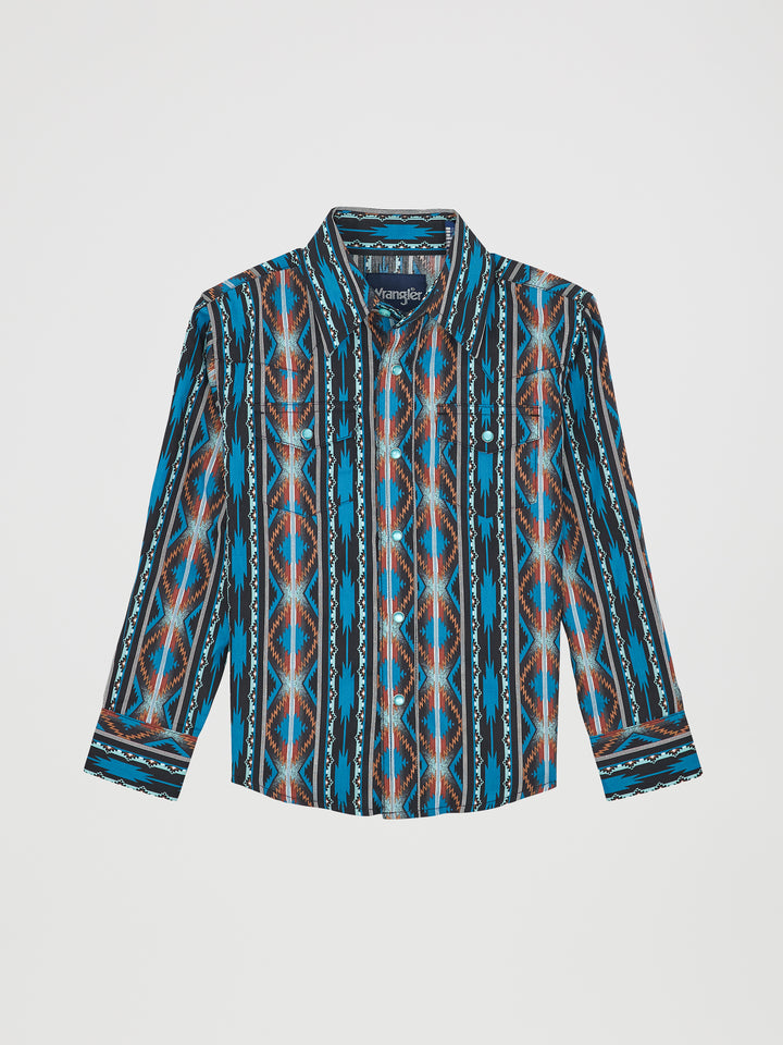 Wrangler Boy's Checotah Long Sleeve Western Snap Shirt - Turquoise Crimson