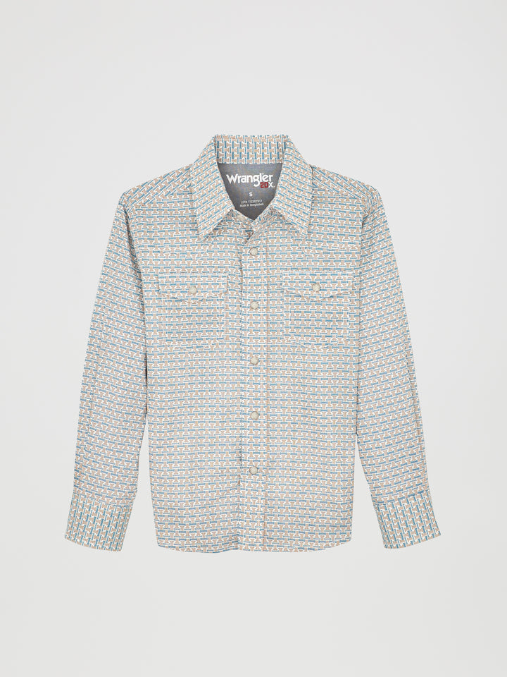 Wrangler Boy's 20X Advanced Comfort Western Snap Print Shirt - Rustic Brown T