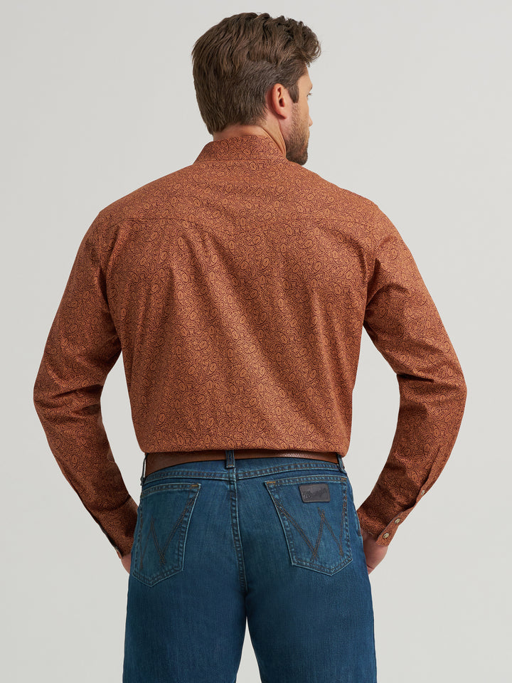 Wrangler Men's 20X Competition Advanced Comfort Long Sleeve Two Pocket Western Snap Shirt - Rustic Brown Paisley
