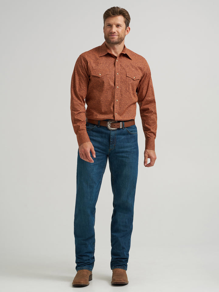 Wrangler Men's 20X Competition Advanced Comfort Long Sleeve Two Pocket Western Snap Shirt - Rustic Brown Paisley
