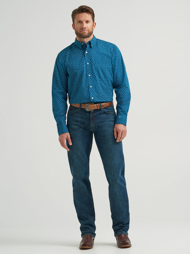 Wrangler Men's Cody Johnson One Pocket Button Down Shirt - Ink Blue Cell