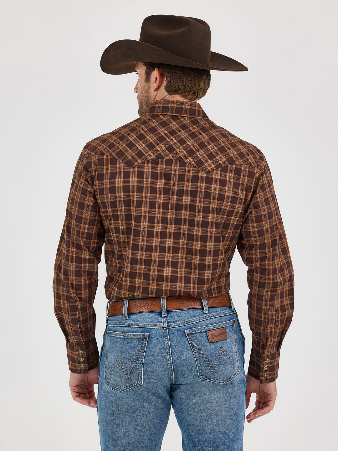 Wrangler Men's Wrangler Retro® Long Sleeve Sawtooth Snap Pocket Western Shirt - Mocha Brown