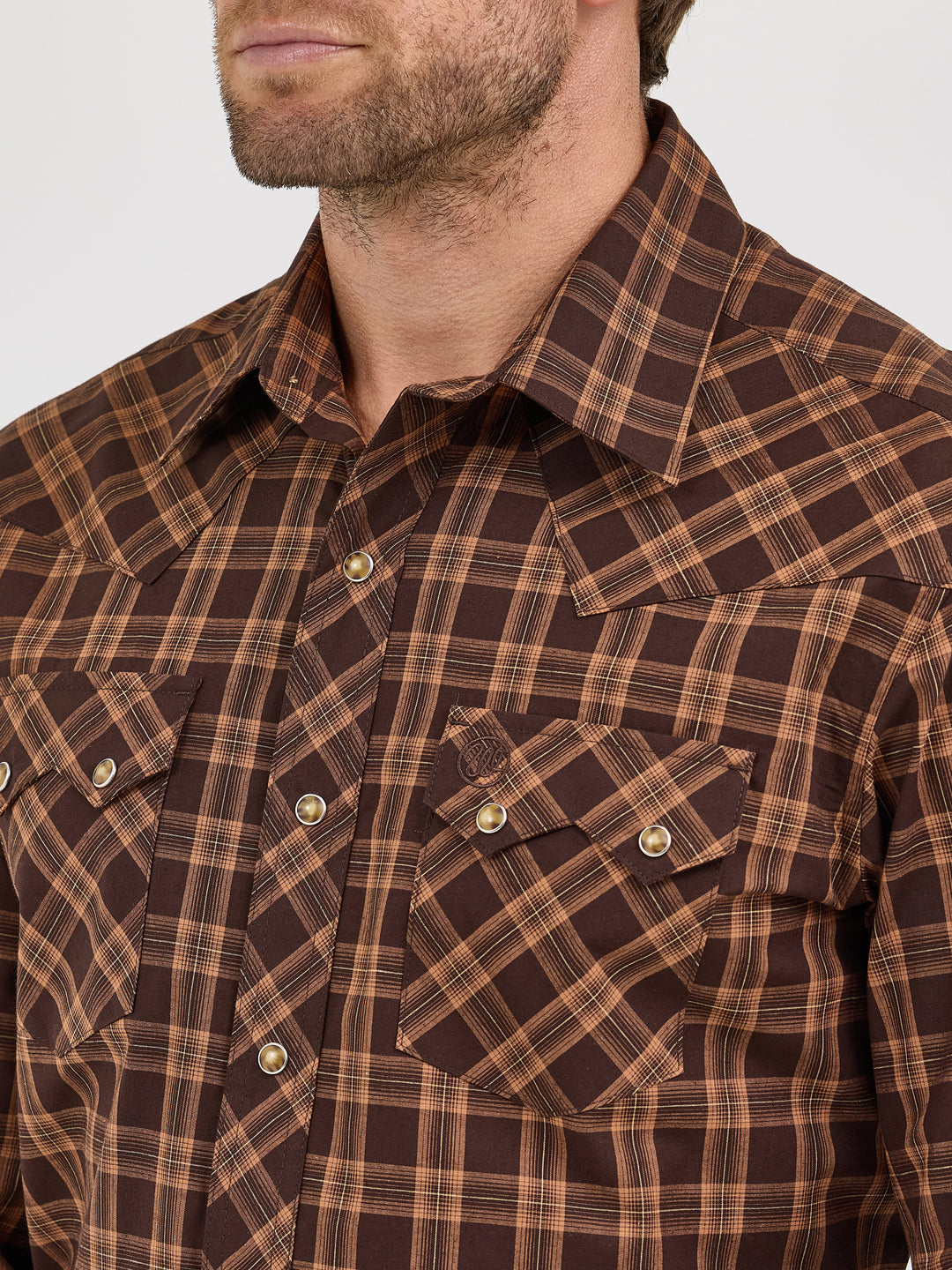 Wrangler Men's Wrangler Retro® Long Sleeve Sawtooth Snap Pocket Western Shirt - Mocha Brown