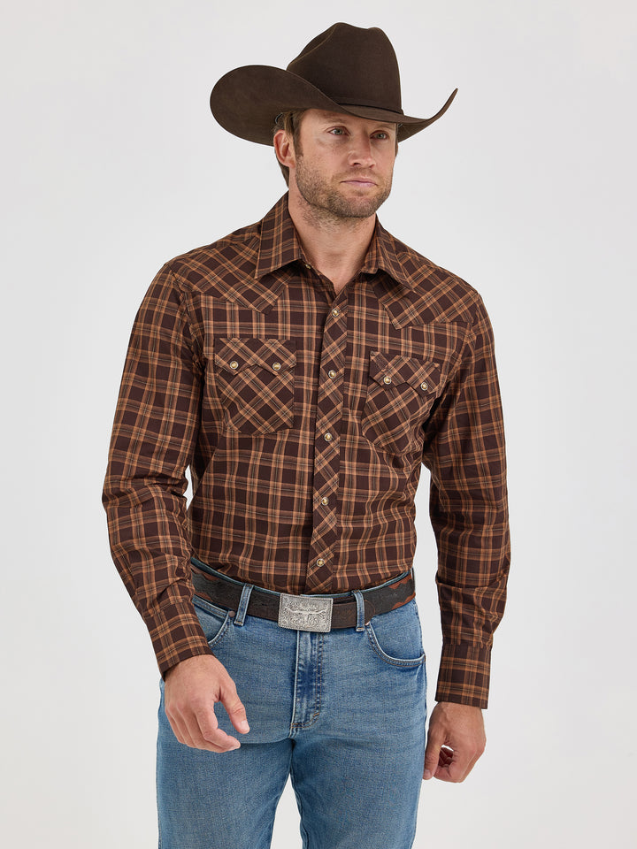 Wrangler Men's Wrangler Retro® Long Sleeve Sawtooth Snap Pocket Western Shirt - Mocha Brown