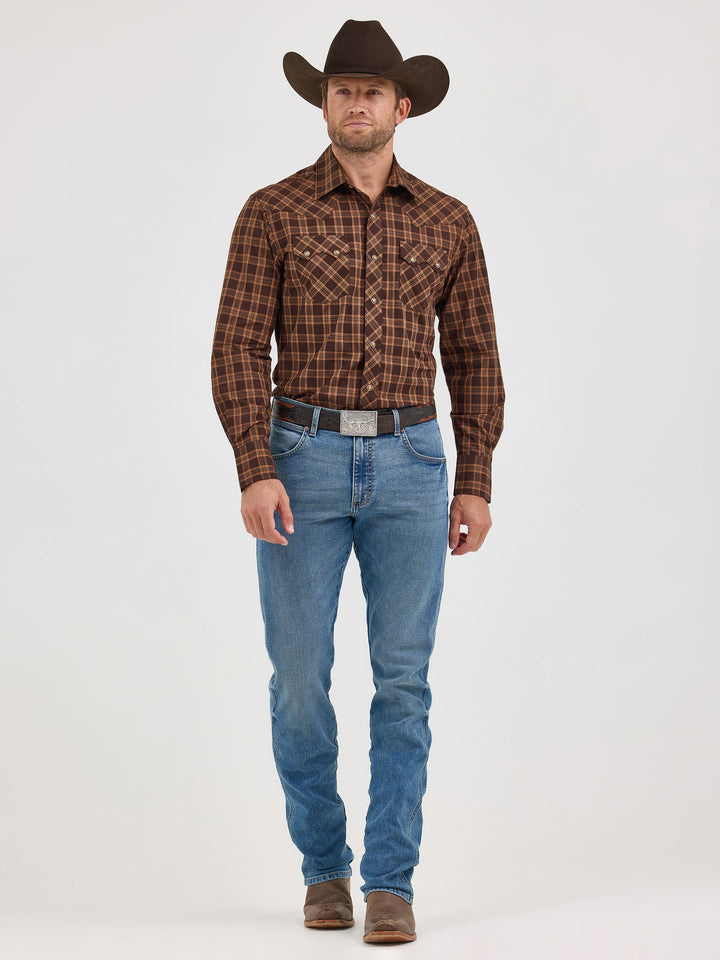 Wrangler Men's Wrangler Retro® Long Sleeve Sawtooth Snap Pocket Western Shirt - Mocha Brown