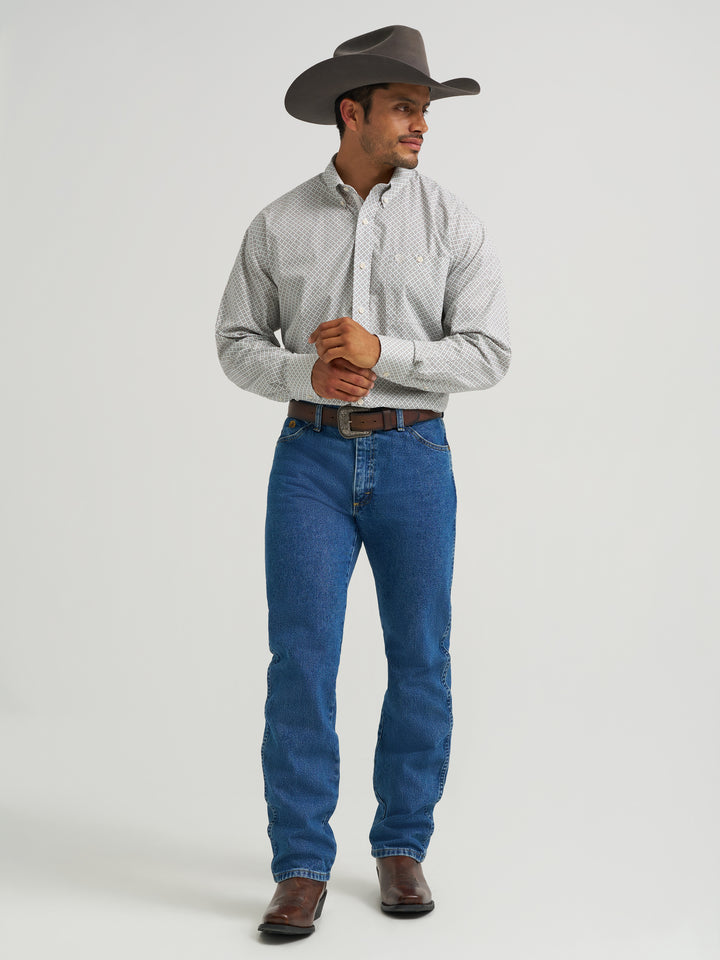 Wrangler Men's George Strait Long Sleeve Button Down One Pocket Shirt - Coffee Net