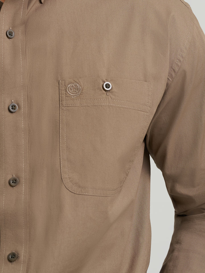 Wrangler George Strait Solid One Pocket Button Down Shirt - Walnut