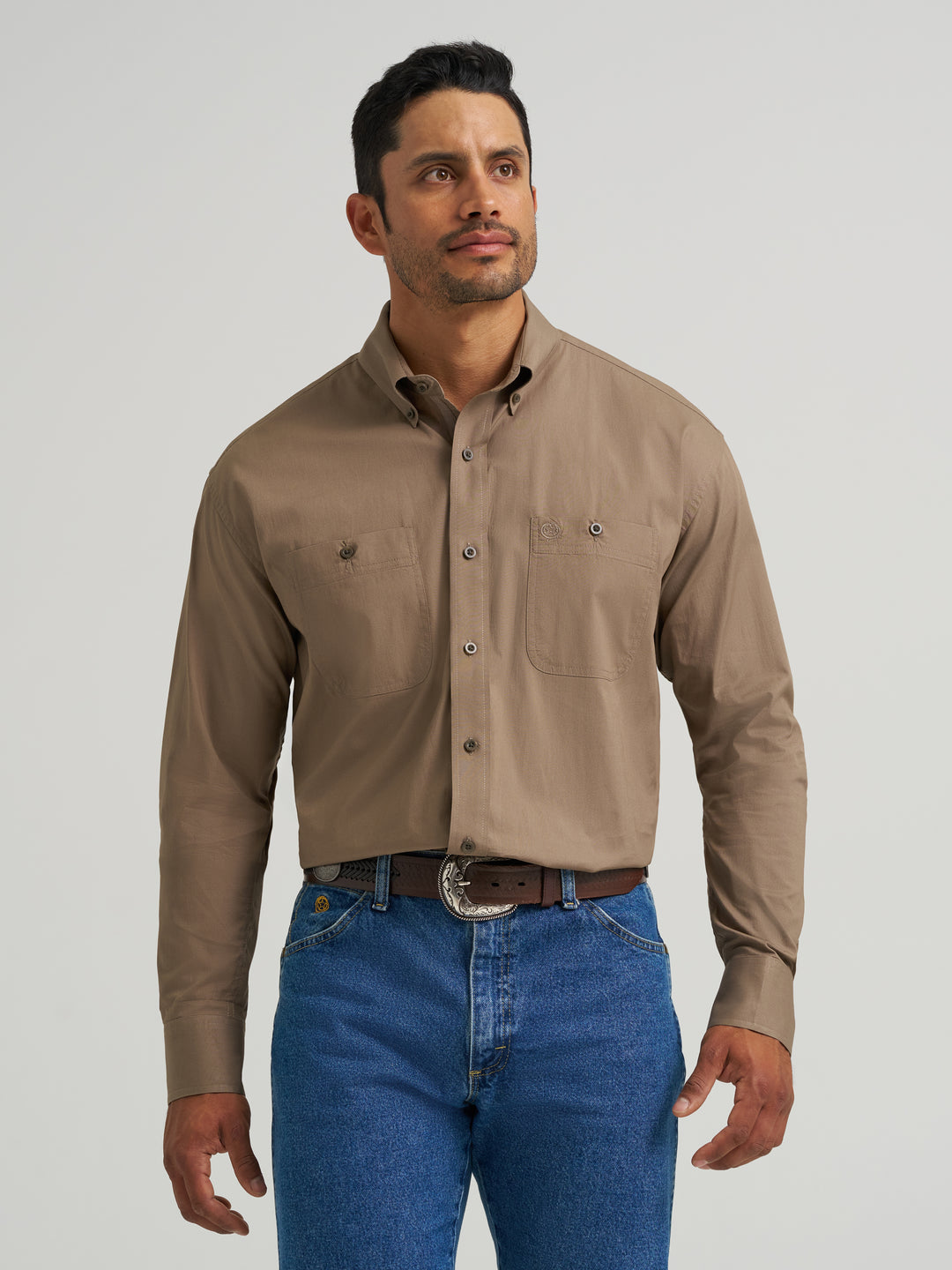 Wrangler George Strait Solid One Pocket Button Down Shirt - Walnut