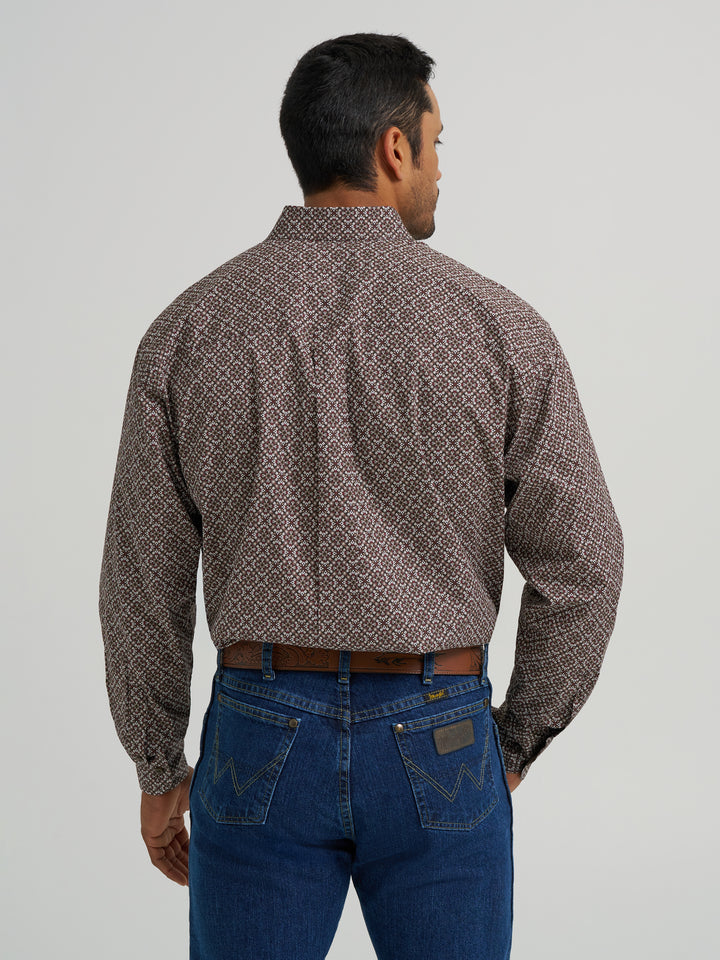 Men's Wrangler George Strait Collection Two Pocket Long Sleeve Shirt - Coffee Burst