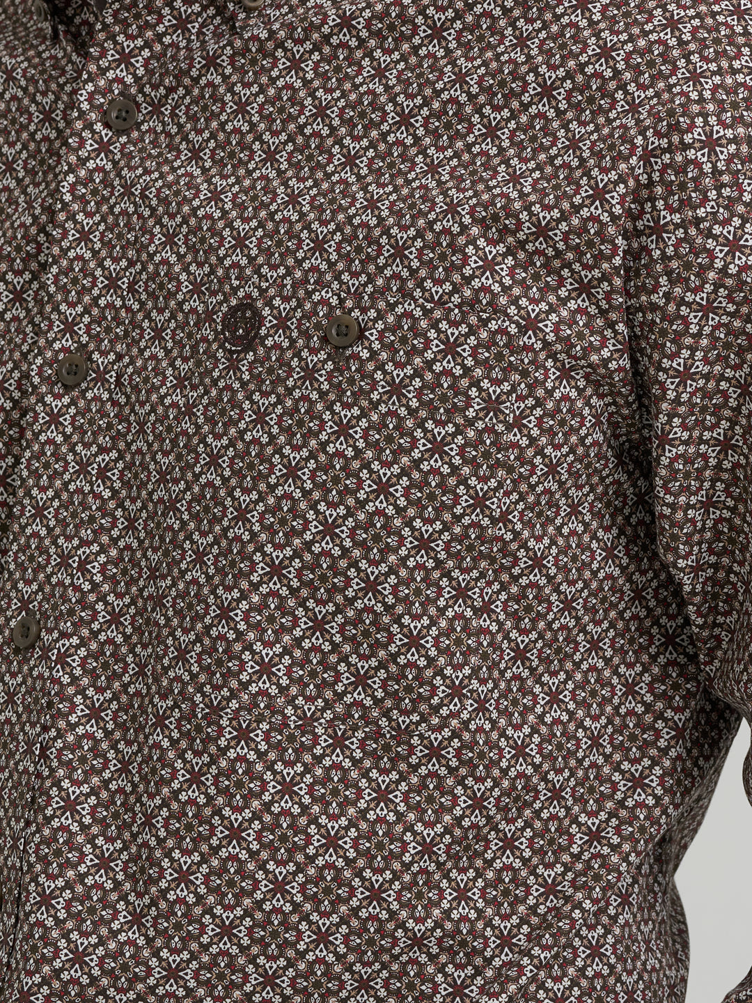 Men's Wrangler George Strait Collection Two Pocket Long Sleeve Shirt - Coffee Burst