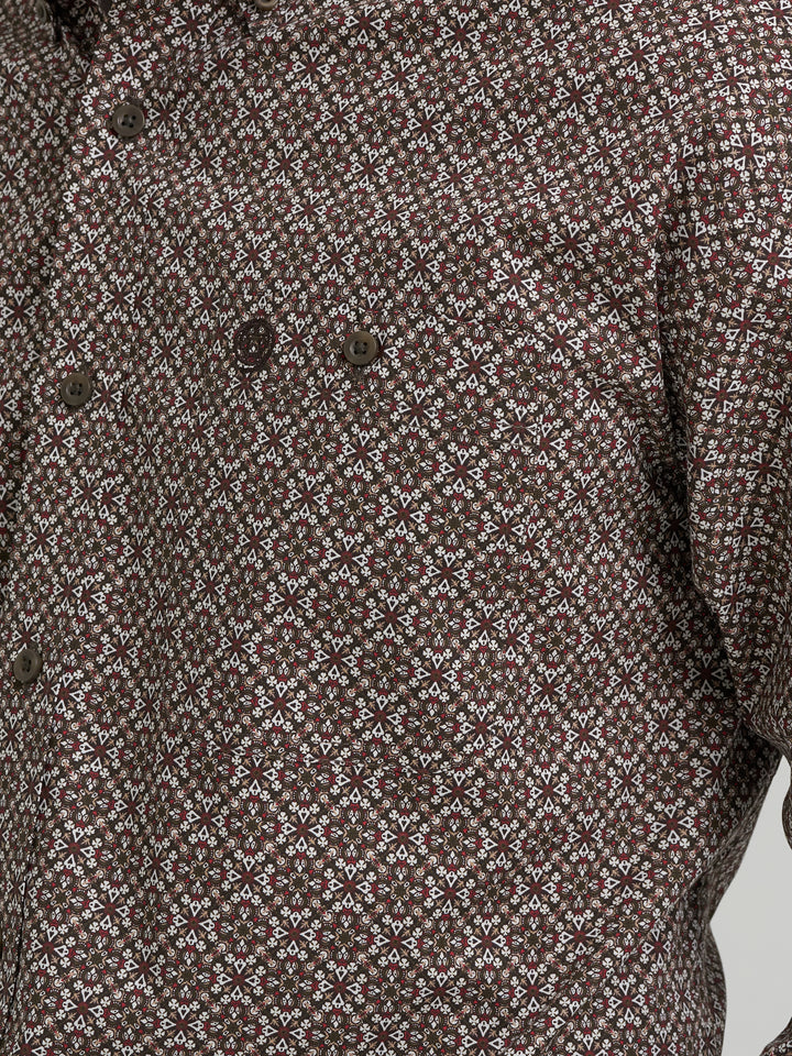 Men's Wrangler George Strait Collection Two Pocket Long Sleeve Shirt - Coffee Burst
