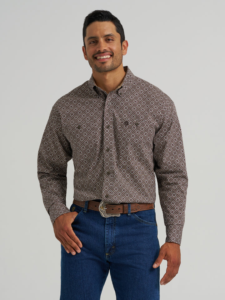 Men's Wrangler George Strait Collection Two Pocket Long Sleeve Shirt - Coffee Burst