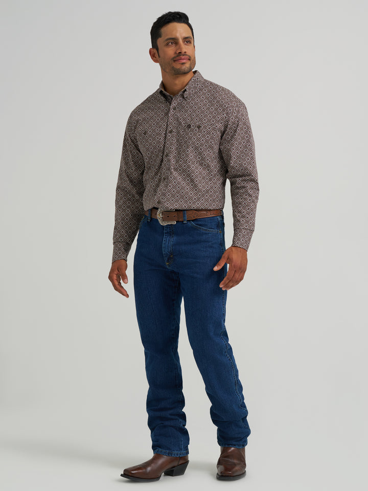 Men's Wrangler George Strait Collection Two Pocket Long Sleeve Shirt - Coffee Burst