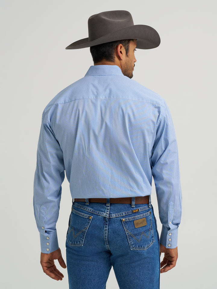Wrangler Men's George Strait Troubadour Long Sleeve Western Snap Shirt- Atlantic Miniprint