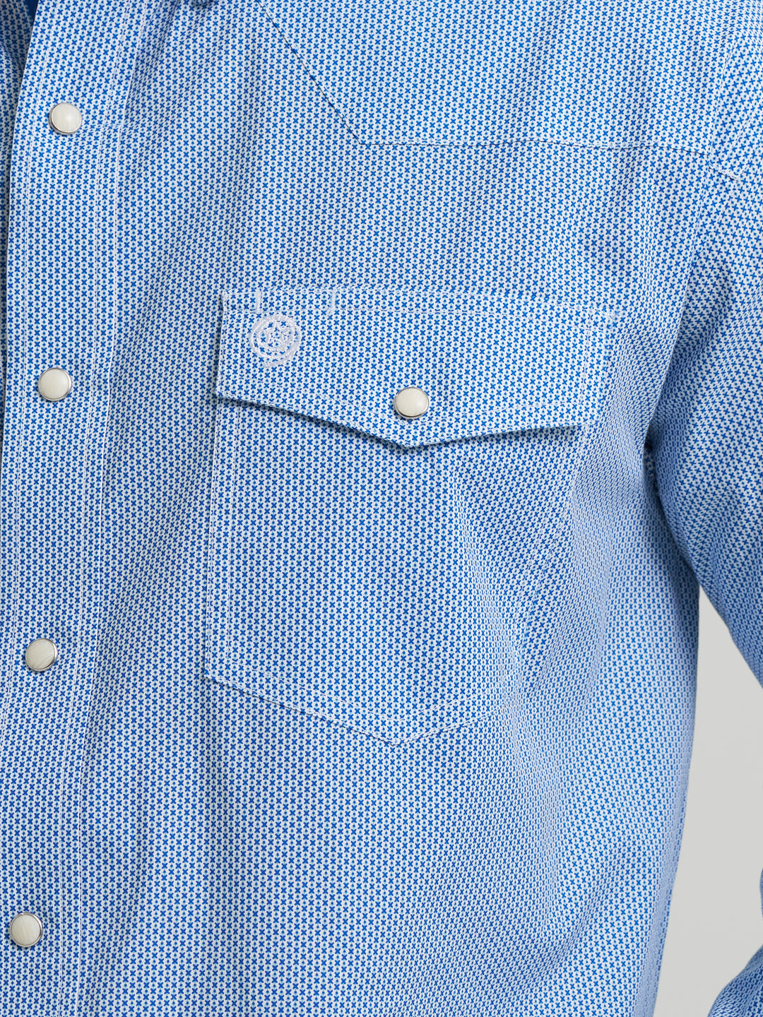 Wrangler Men's George Strait Troubadour Long Sleeve Western Snap Shirt- Atlantic Miniprint