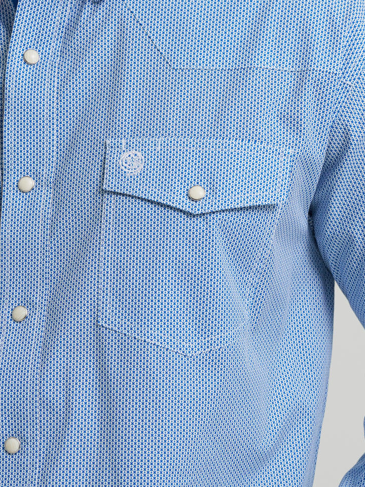 Wrangler Men's George Strait Troubadour Long Sleeve Western Snap Shirt- Atlantic Miniprint