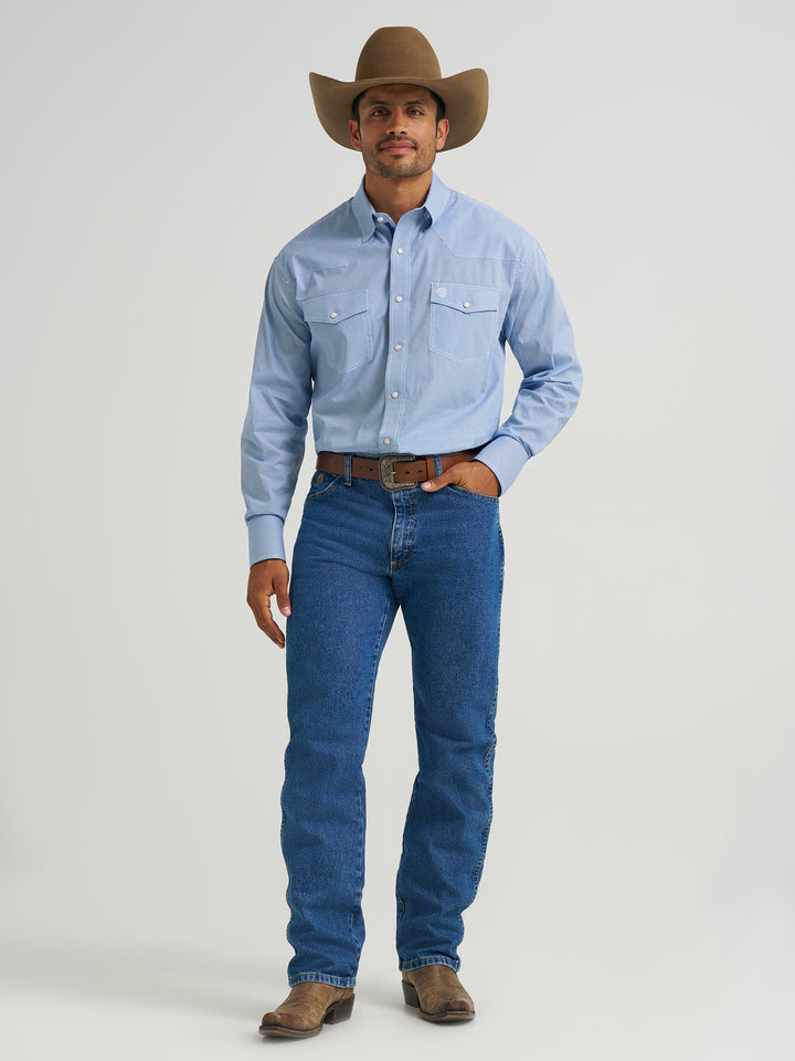 Wrangler Men's George Strait Troubadour Long Sleeve Western Snap Shirt- Atlantic Miniprint