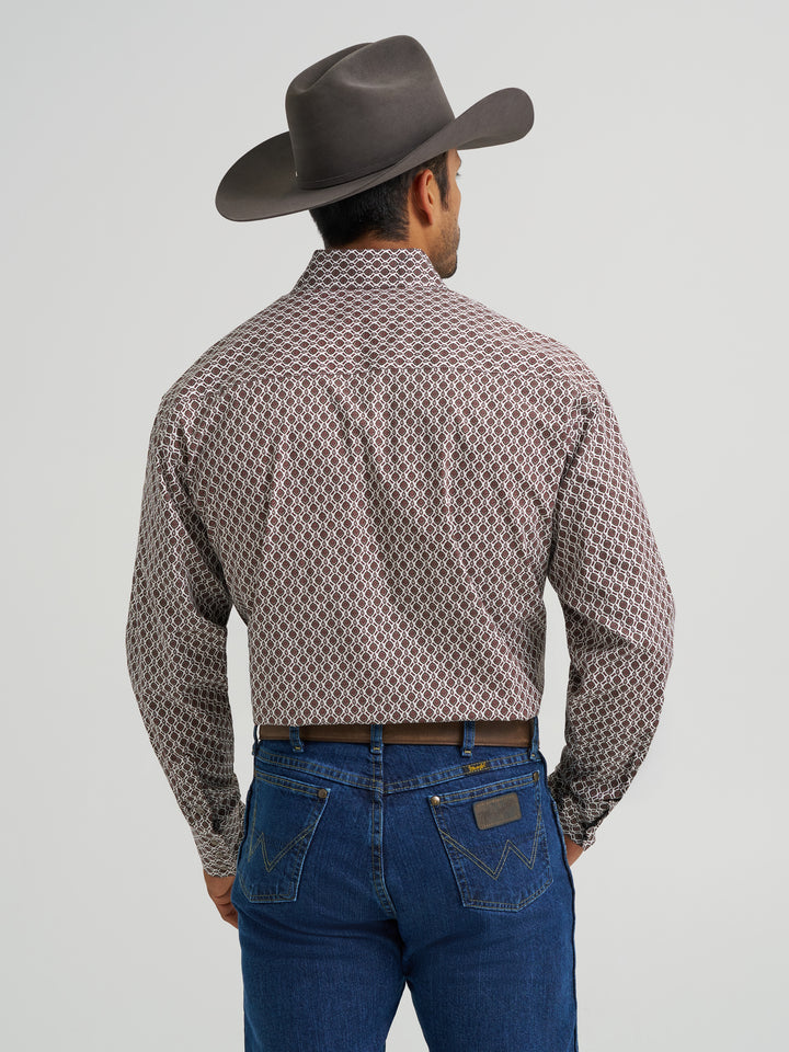 Wrangler Men's George Strait Troubadour Long Sleeve Western Snap Shirt - Coffee Splash
