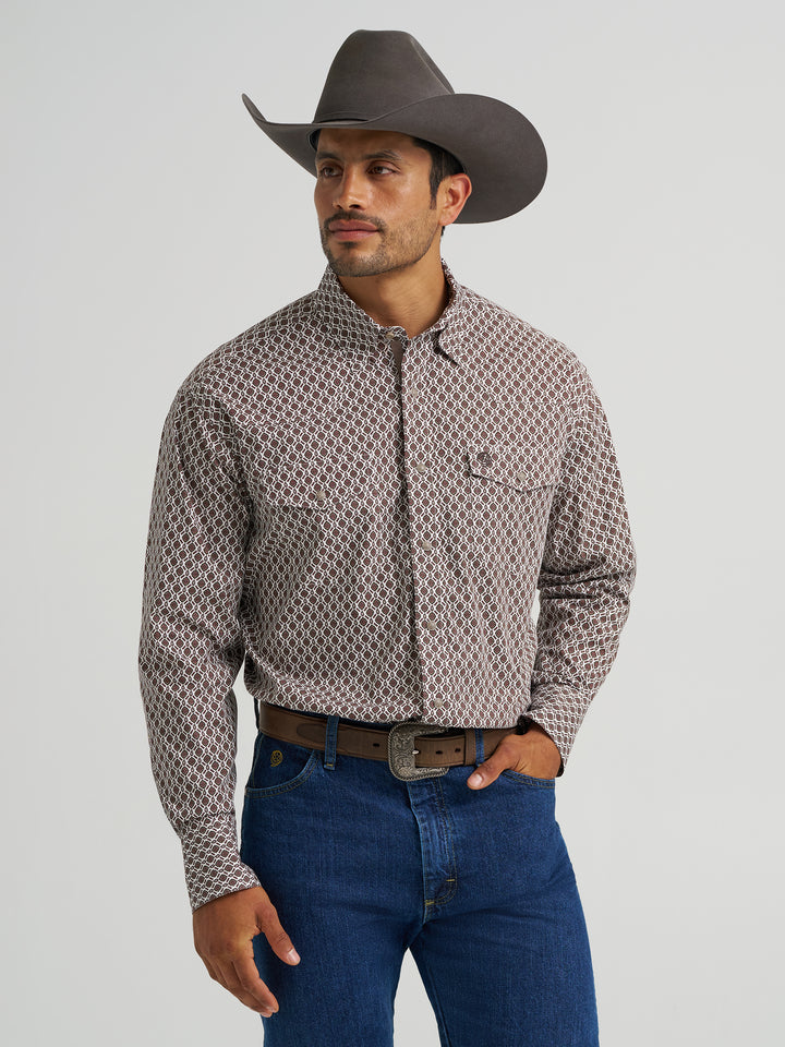 Wrangler Men's George Strait Troubadour Long Sleeve Western Snap Shirt - Coffee Splash