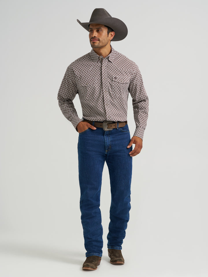Wrangler Men's George Strait Troubadour Long Sleeve Western Snap Shirt - Coffee Splash
