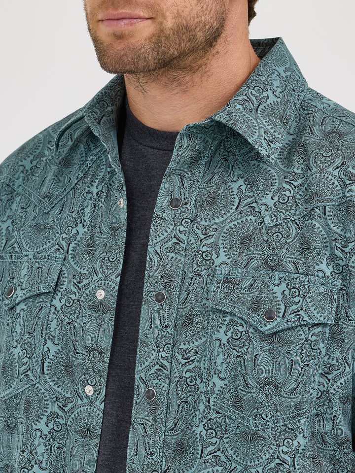 Wrangler Men's Retro Premium Long Sleeve Western Snap Printed Shirt - Pine Paisley