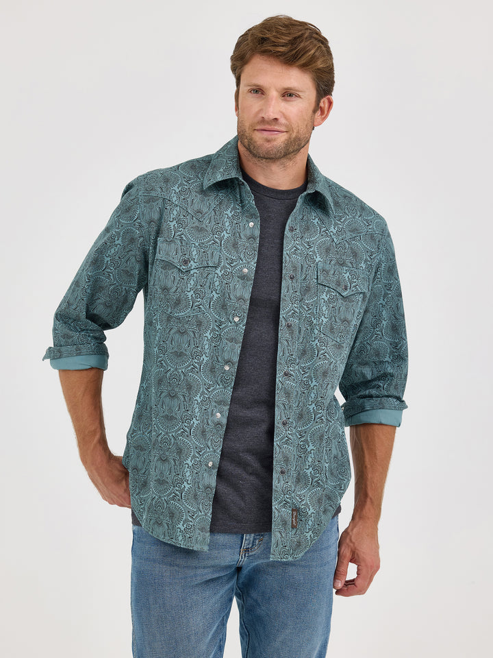 Wrangler Men's Retro Premium Long Sleeve Western Snap Printed Shirt - Pine Paisley