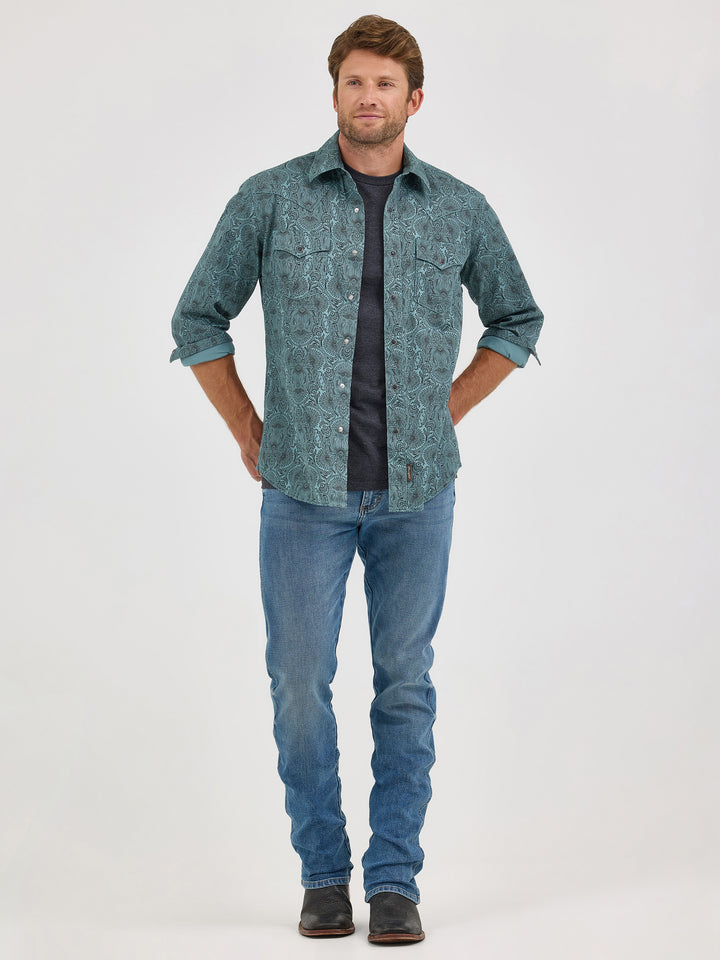 Wrangler Men's Retro Premium Long Sleeve Western Snap Printed Shirt - Pine Paisley