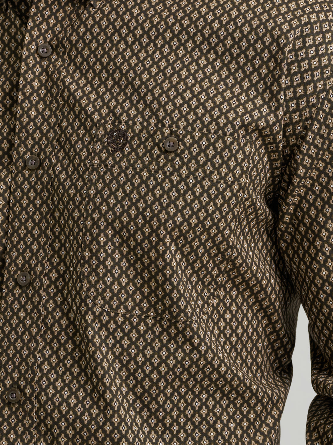 Wrangler Men's George Strait Long Sleeve Button Down One Pocket Shirt - Coffee Rhombi