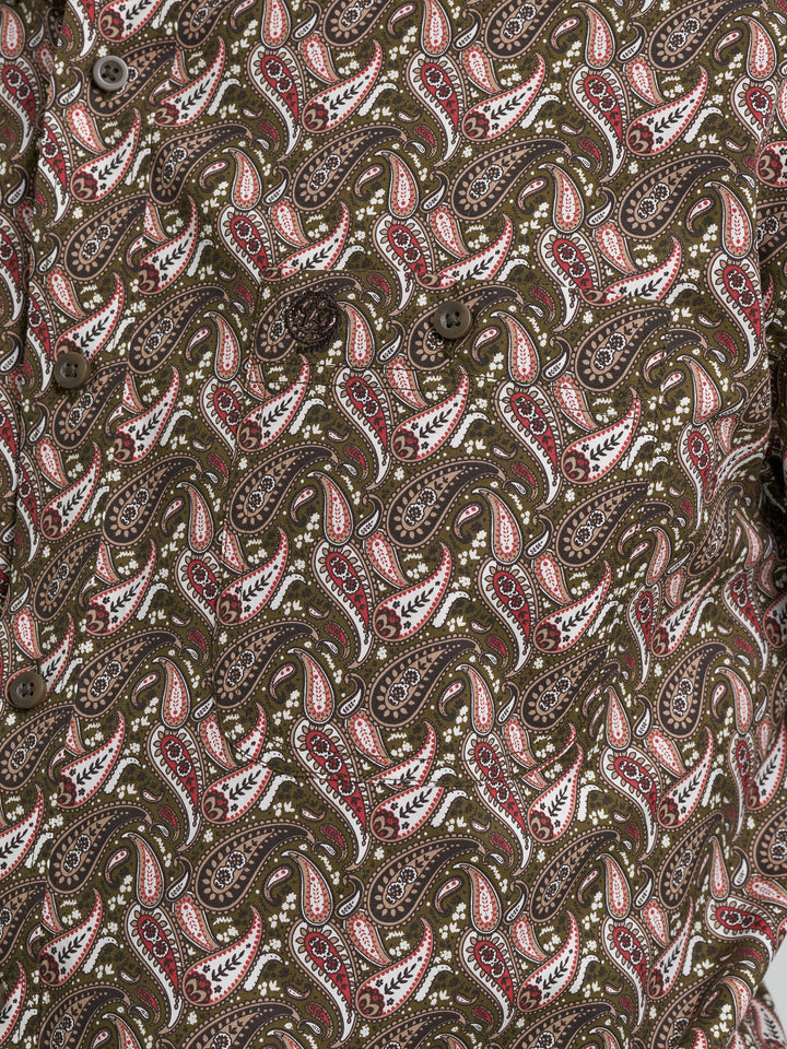 Wrangler Men's George Strait Long Sleeve Button Down One Pocket Shirt - Coffee Paisley