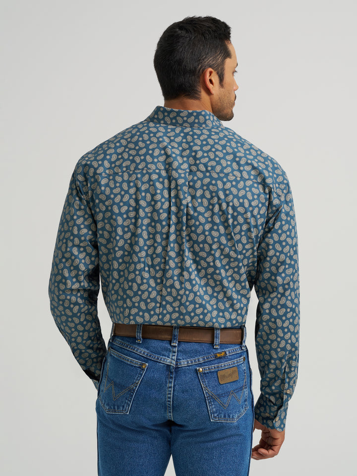 Wrangler Men's George Strait Long Sleeve Button Down One Pocket Shirt - Mallard Paisley