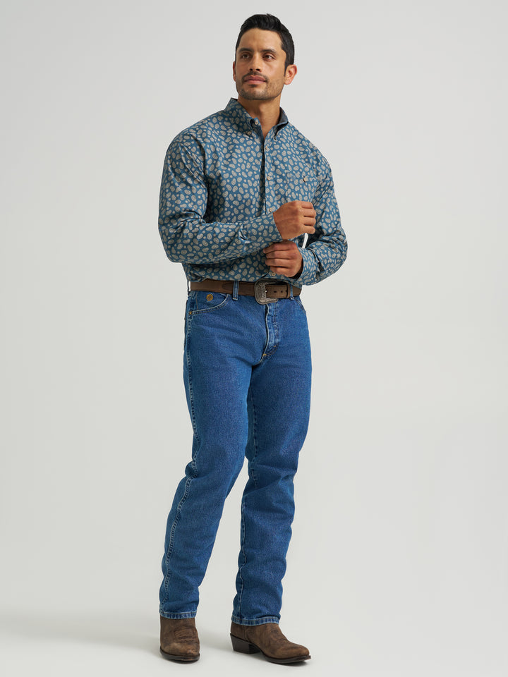 Wrangler Men's George Strait Long Sleeve Button Down One Pocket Shirt - Mallard Paisley