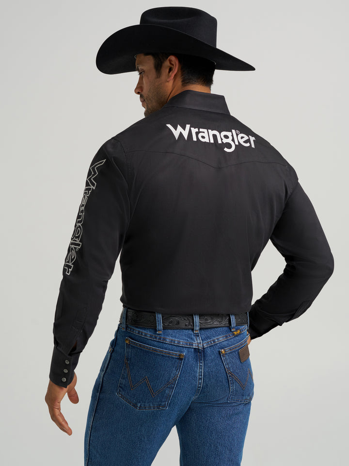 Wrangler Men's Wrangler Logo Long Sleeve Western Snap Shirt - Black