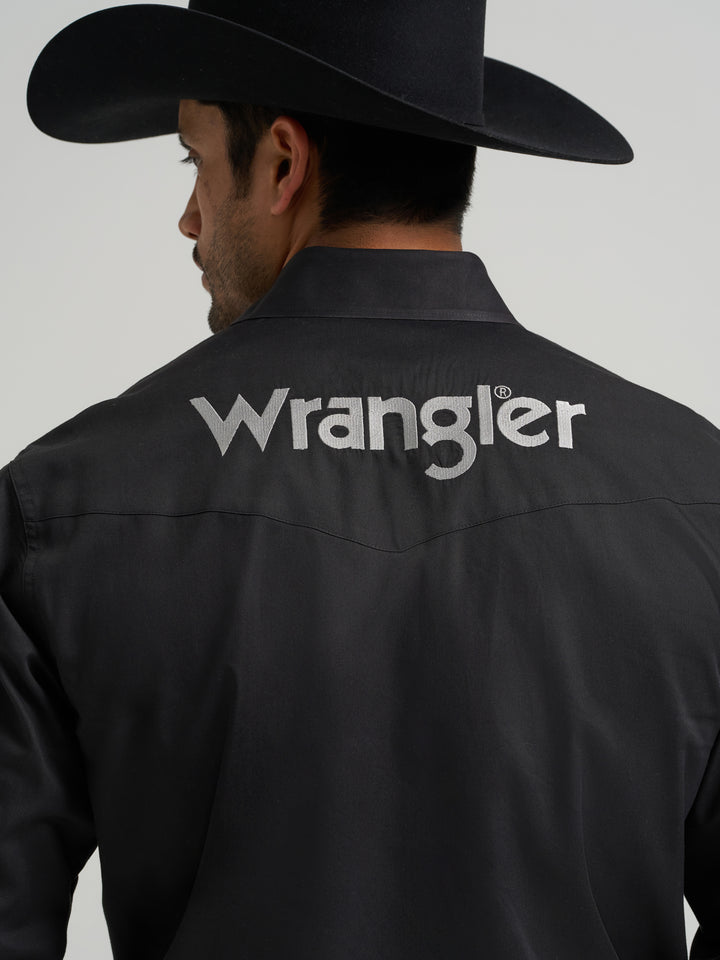 Wrangler Men's Wrangler Logo Long Sleeve Western Snap Shirt - Black