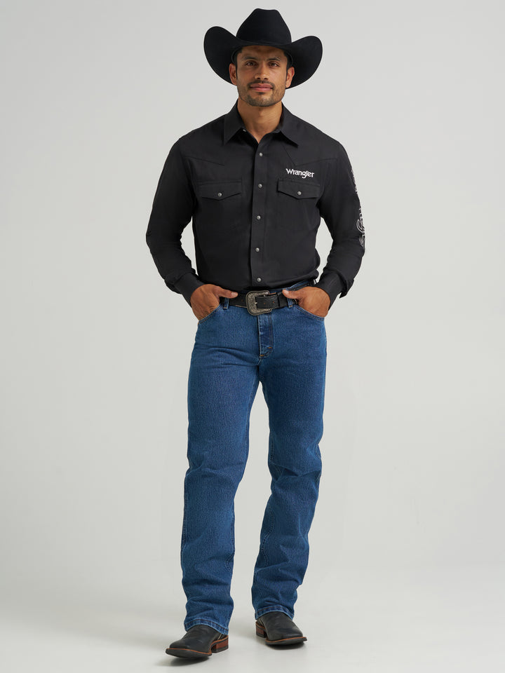 Wrangler Men's Wrangler Logo Long Sleeve Western Snap Shirt - Black