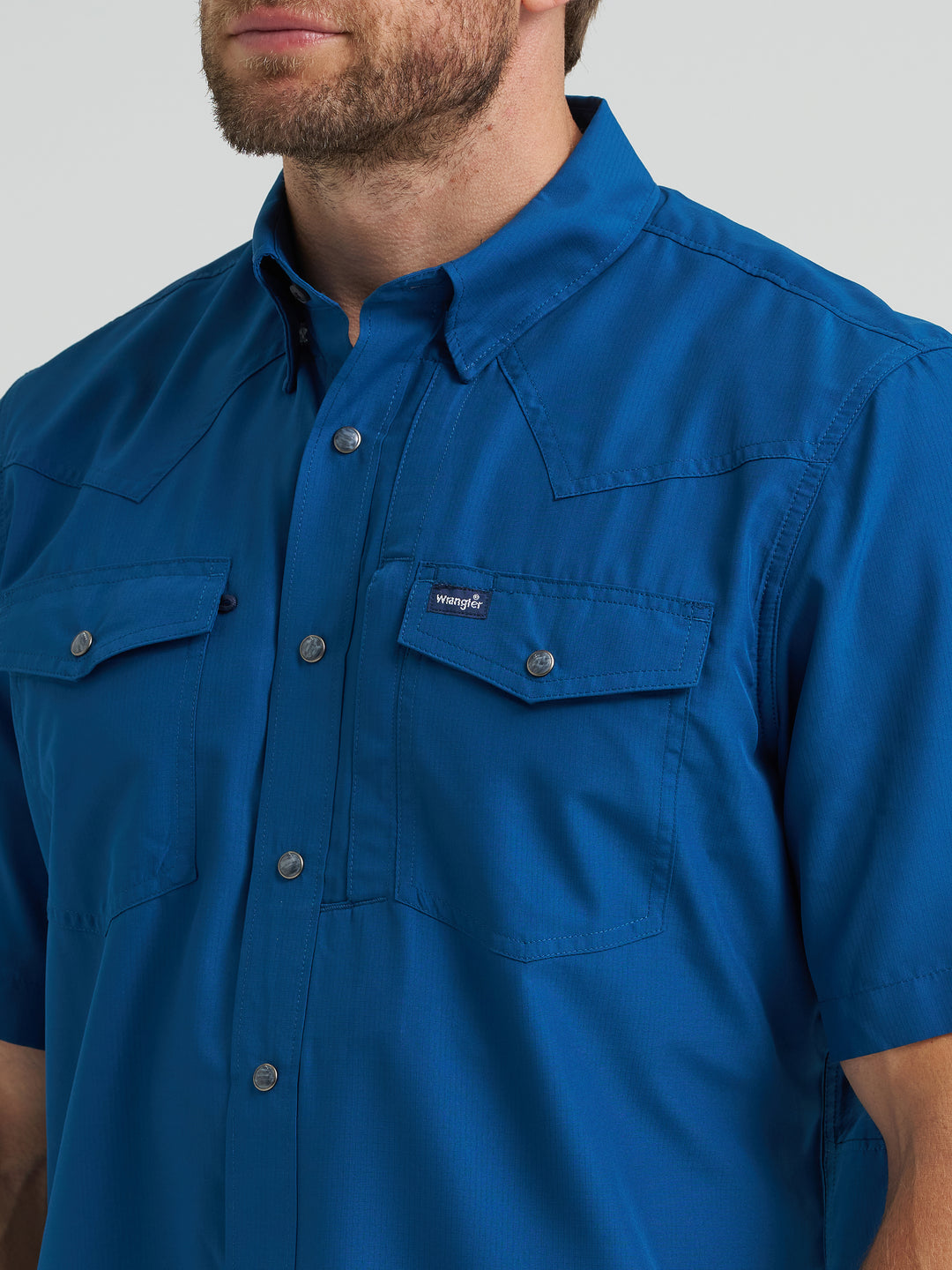 Wrangler Men's Performance Short Sleeve Snap Shirt - Blue
