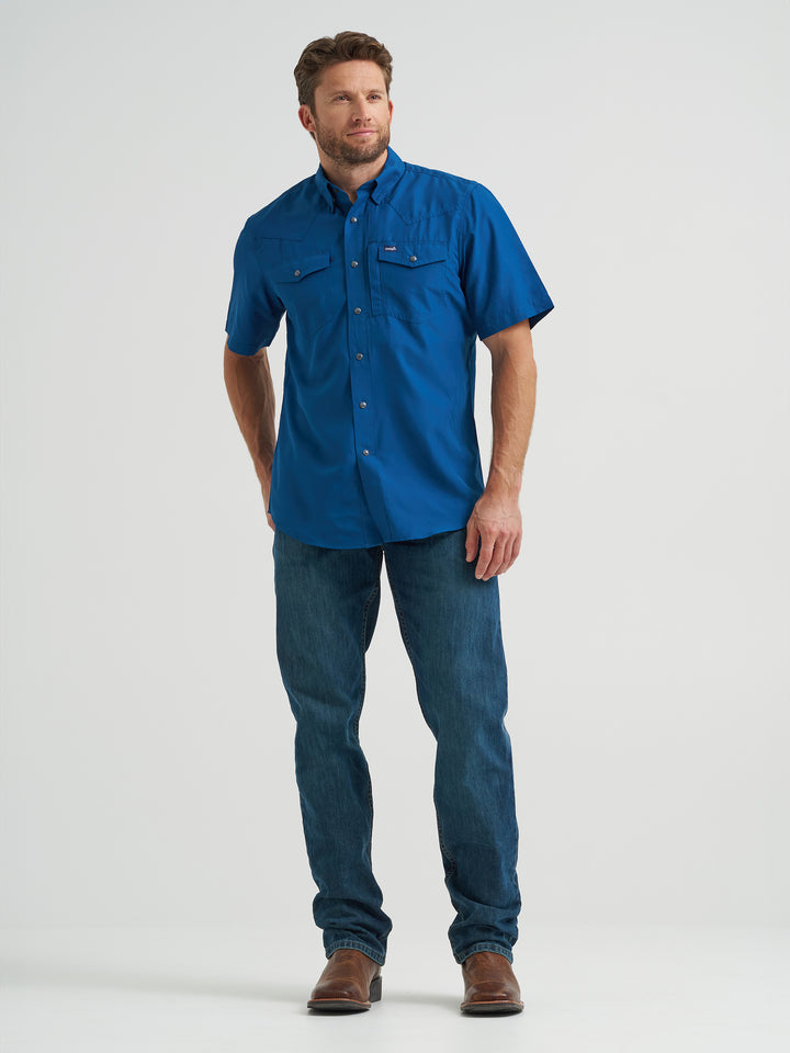 Wrangler Men's Performance Short Sleeve Snap Shirt - Blue