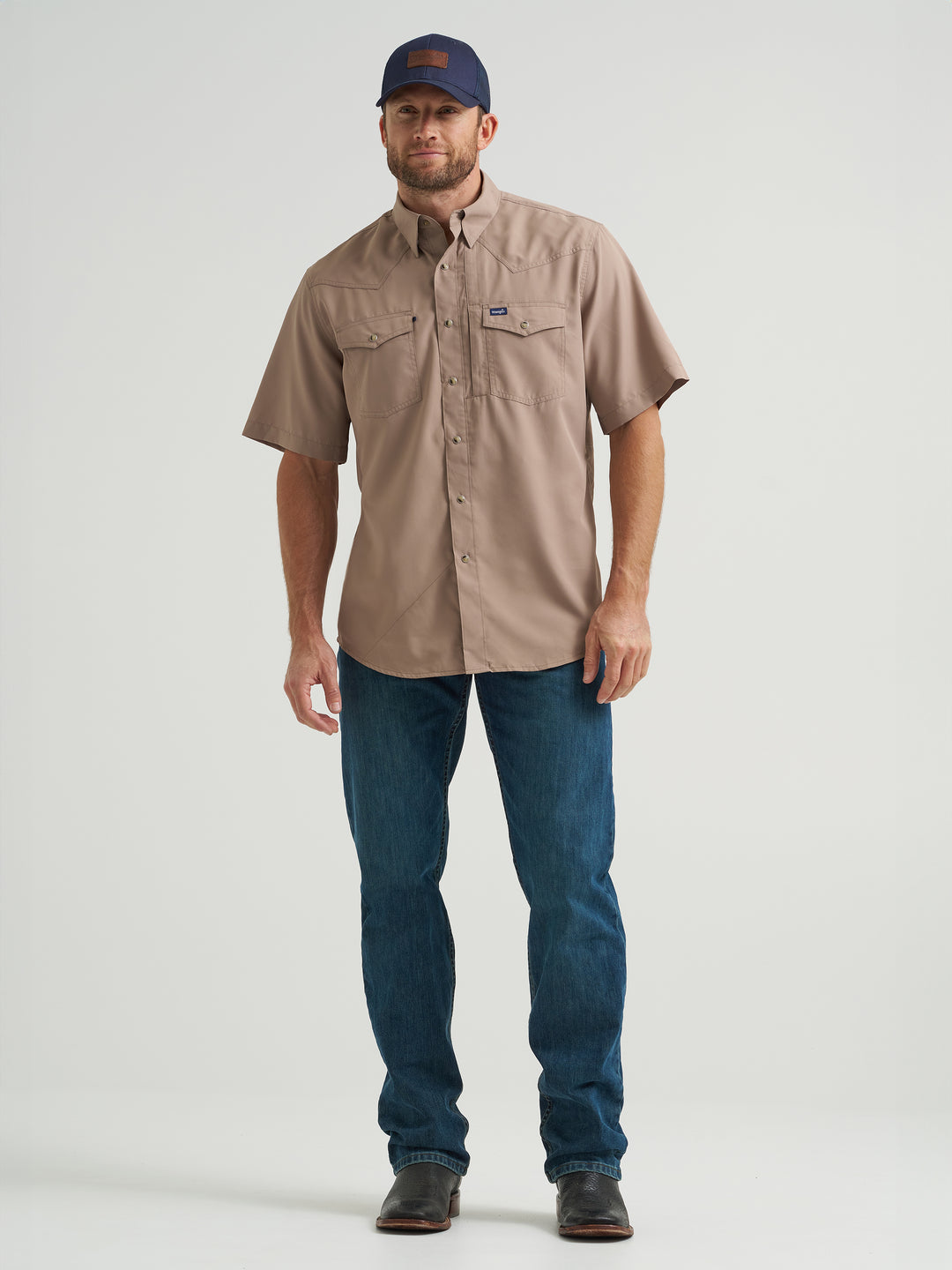Wrangler Men's Performance Short Sleeve Snap Shirt  - Tan