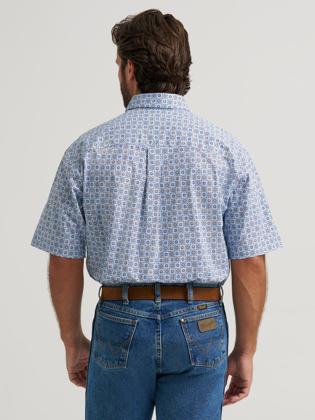 George Strait Short Sleeve One Pocket Button Down Shirt-Quilted Blue